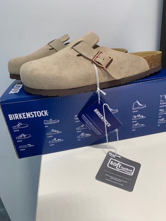 Birkenstock Shoes - Birkenstock Boston Taupe Suede Soft Footbed Regular - Select Size